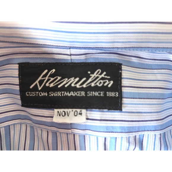 Hamilton Custom Shirtmaker Blue White Striped Button Down Dress Shirt 17 34/35? - Picture 6 of 8